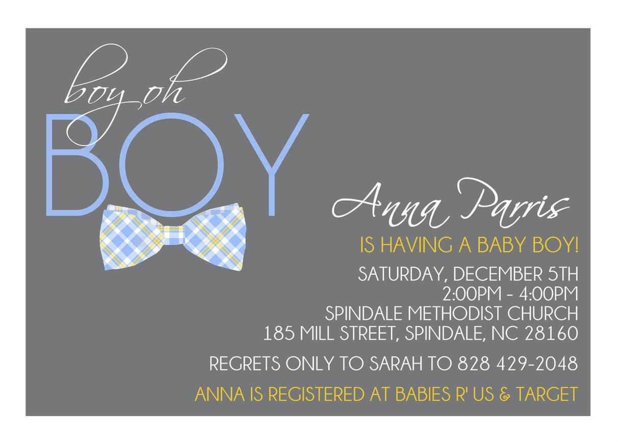oh boy baby shower invitations gray blue bow tie design