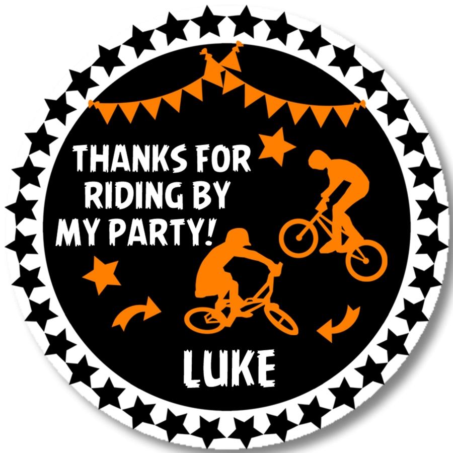 orange and black bmx birthday sticker