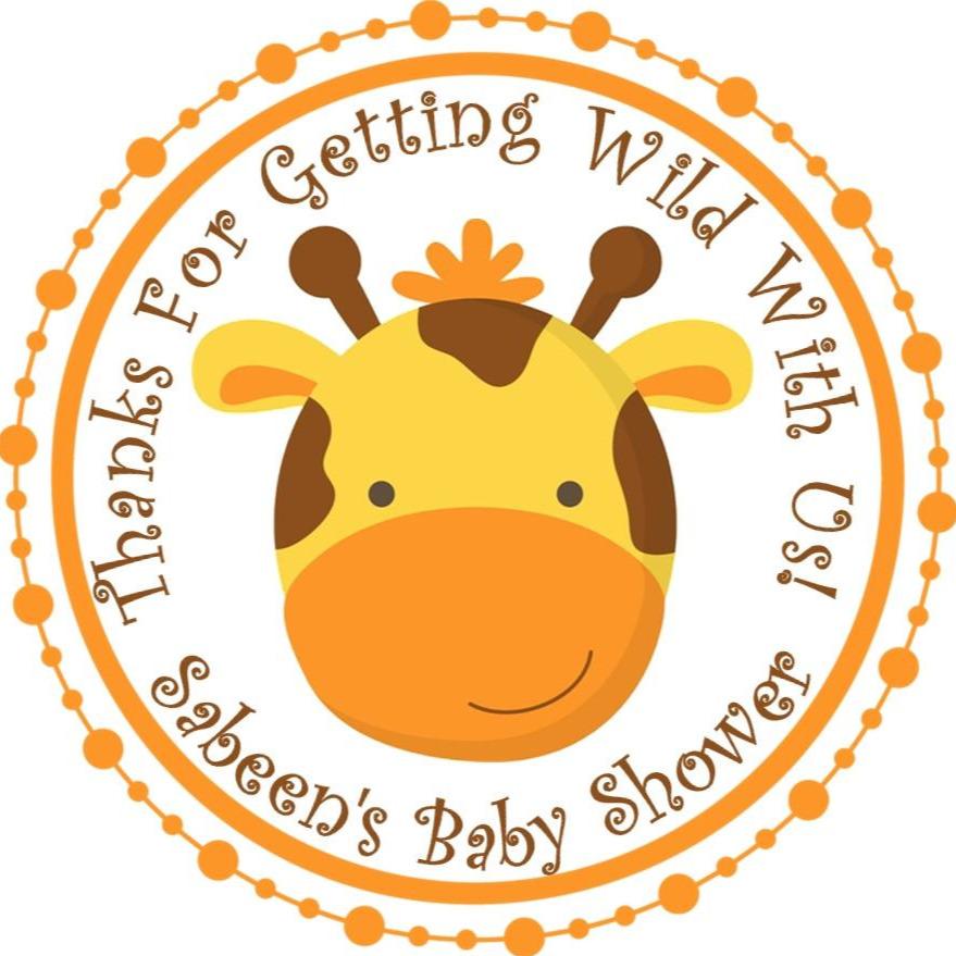 orange safari giraffe baby shower sticker