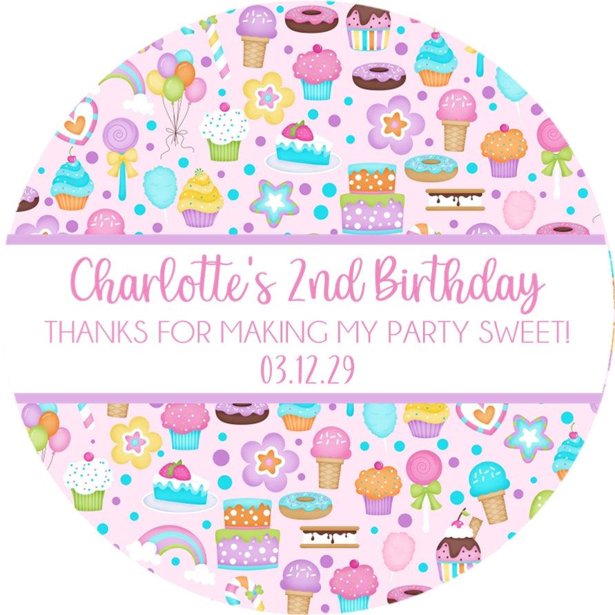 pastel dessert themed party favor label