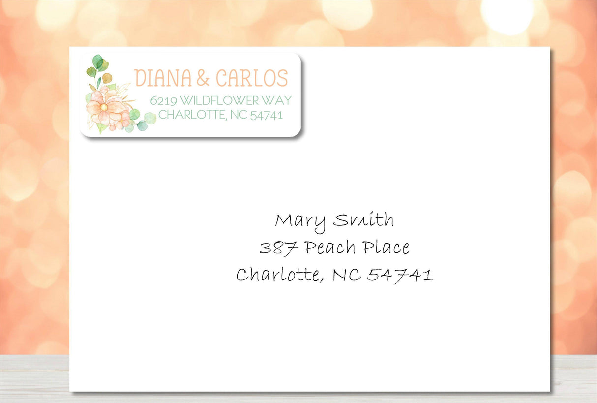 peach floral return address labels