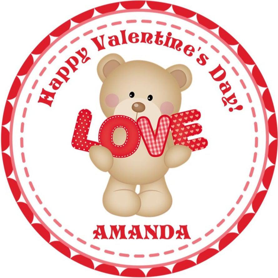personalized bear Valentine label for school treat bags