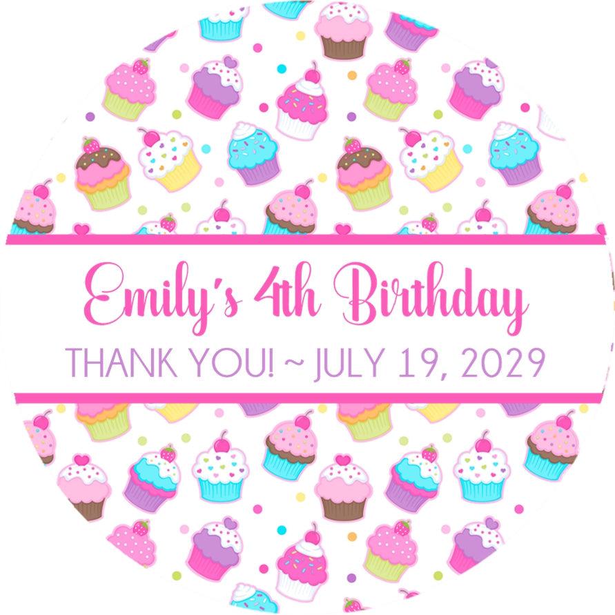personalized bright cupcake party favor label