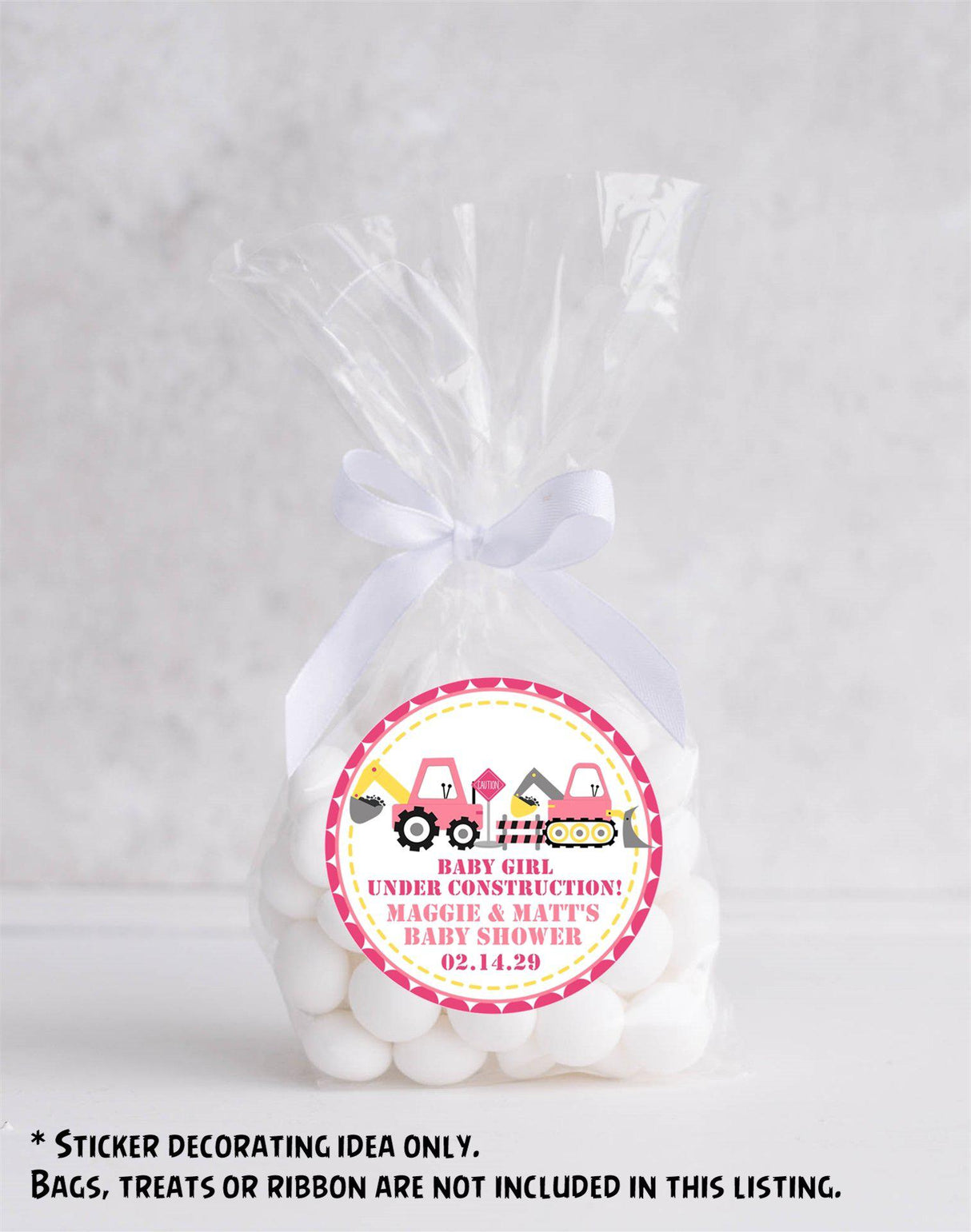 personalized girl construction baby shower favor sticker