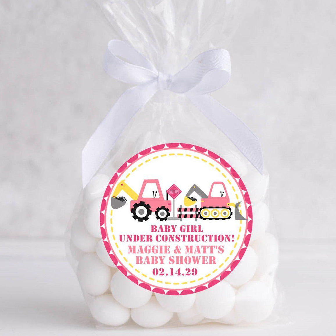 personalized girl construction baby shower favor sticker