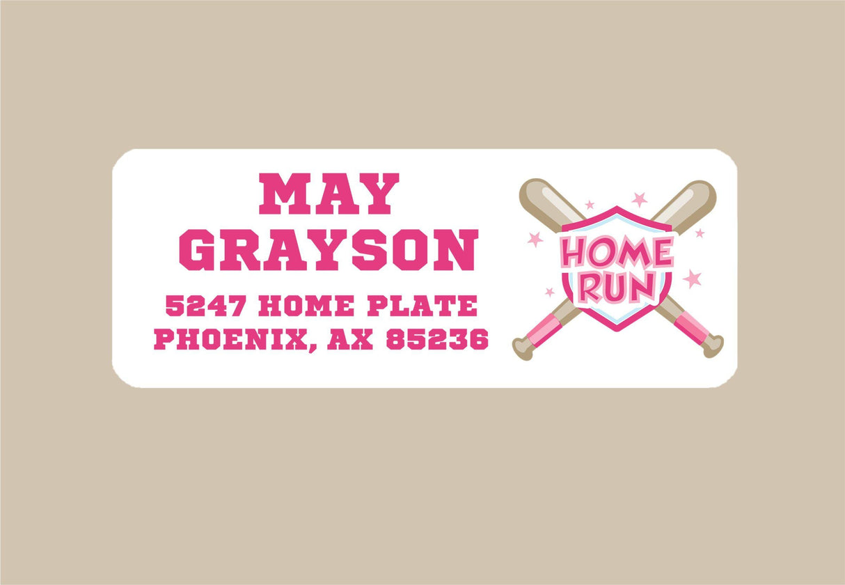 personalized pink baseball address sticker
