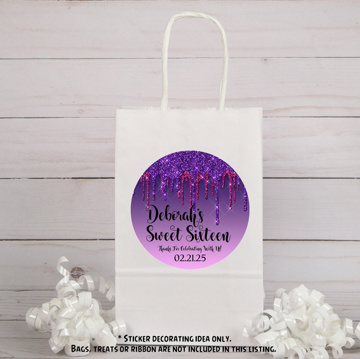 personalized pink purple sweet sixteen party label