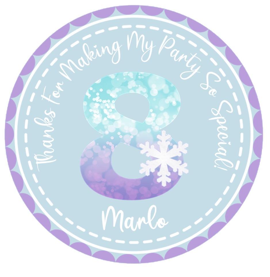 personalized snowflake birthday sticker with number and pastel colors