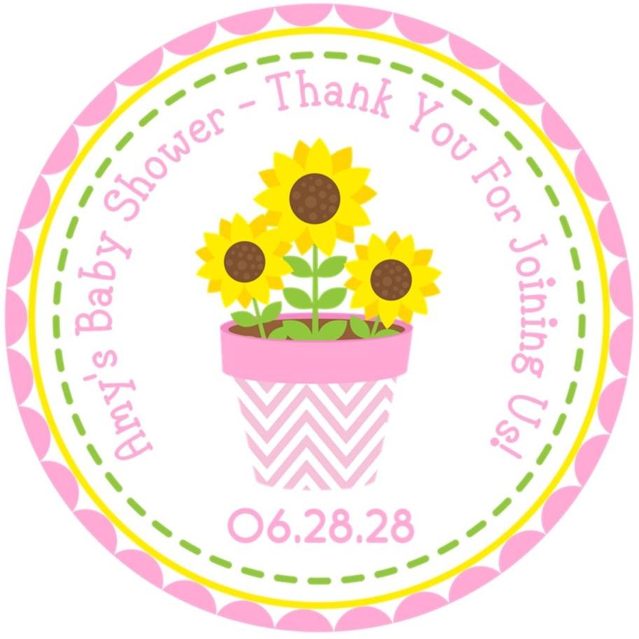 personalized sunflower favor label for baby shower gifts