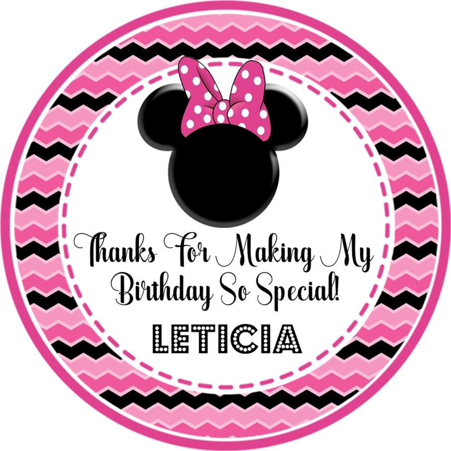 pink chevron Minnie birthday sticker with silhouette and bow