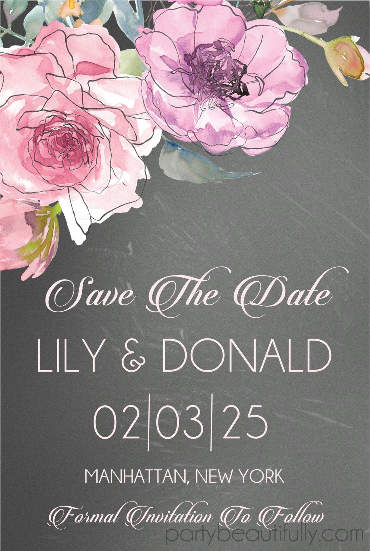 pink floral chalkboard save the date cards watercolor botanical design