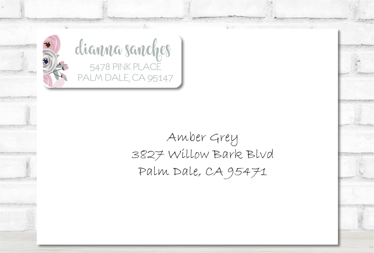 pink gray floral return address labels