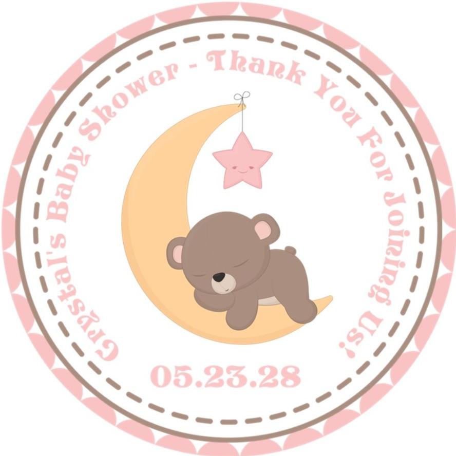 pink moon and star baby shower favor label