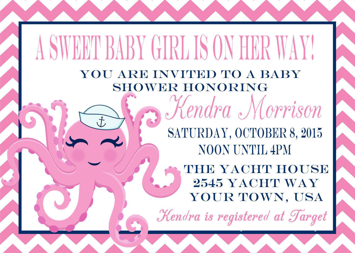 pink octopus baby shower invitations under the sea theme