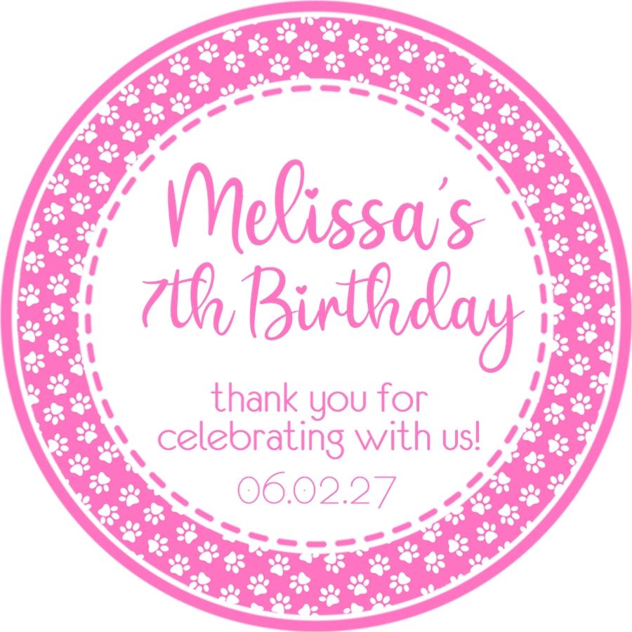 pink paw print puppy birthday stickers personalized
