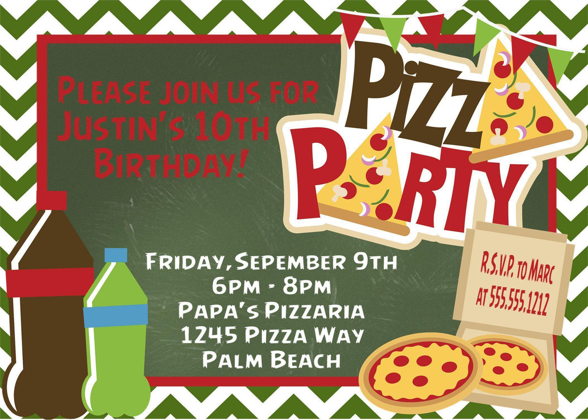 pizza birthday party invitations pizza slice design