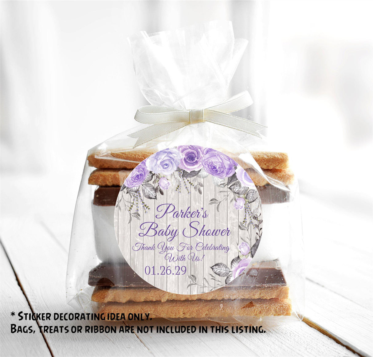 purple rose country baby shower label