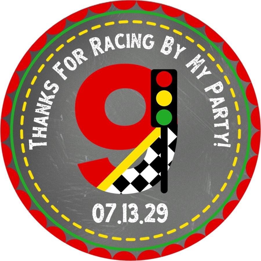 red and grey race car number nine birthday sticker