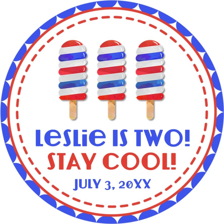 red white and blue popsicle birthday stickers