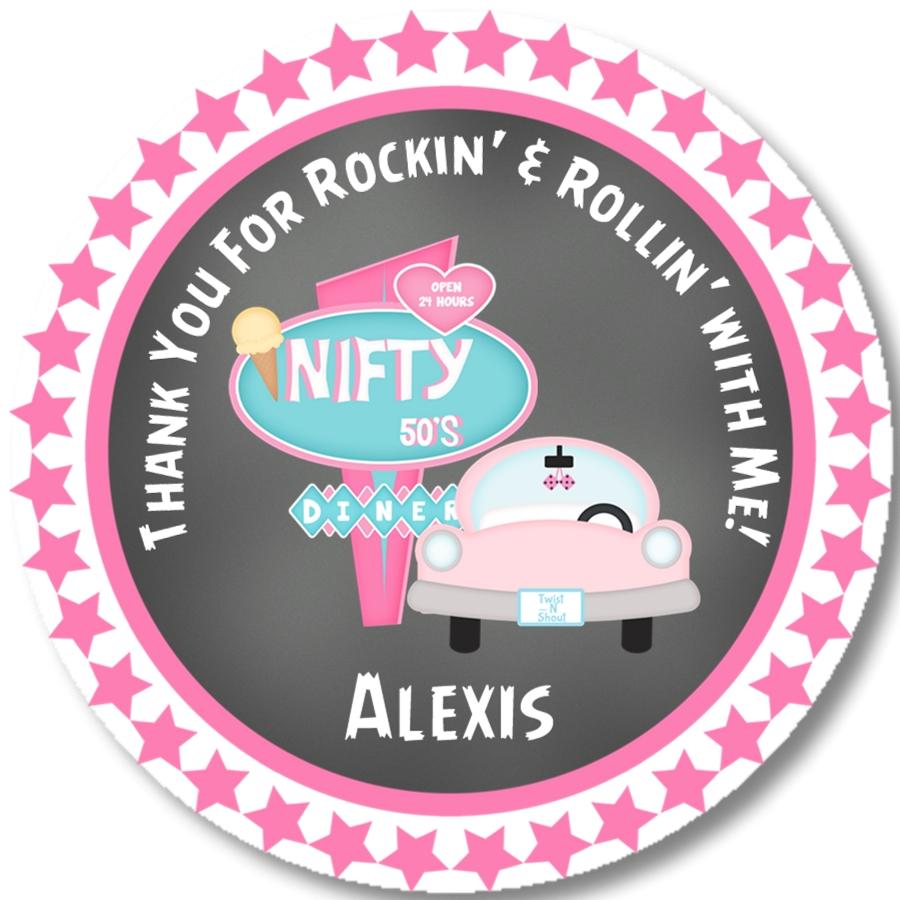 retro pink convertible diner birthday sticker