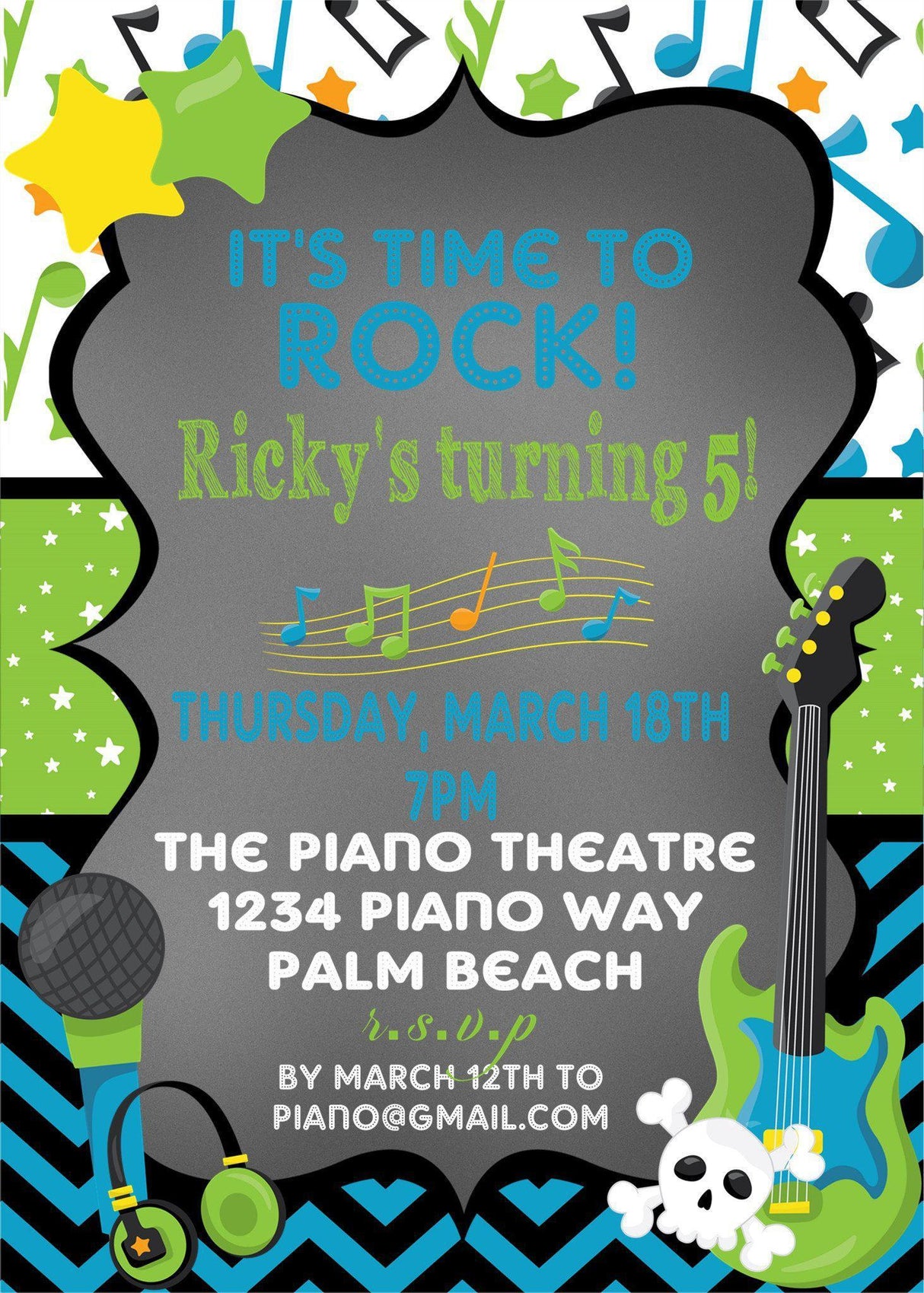 rock star birthday party invitations guitar music design