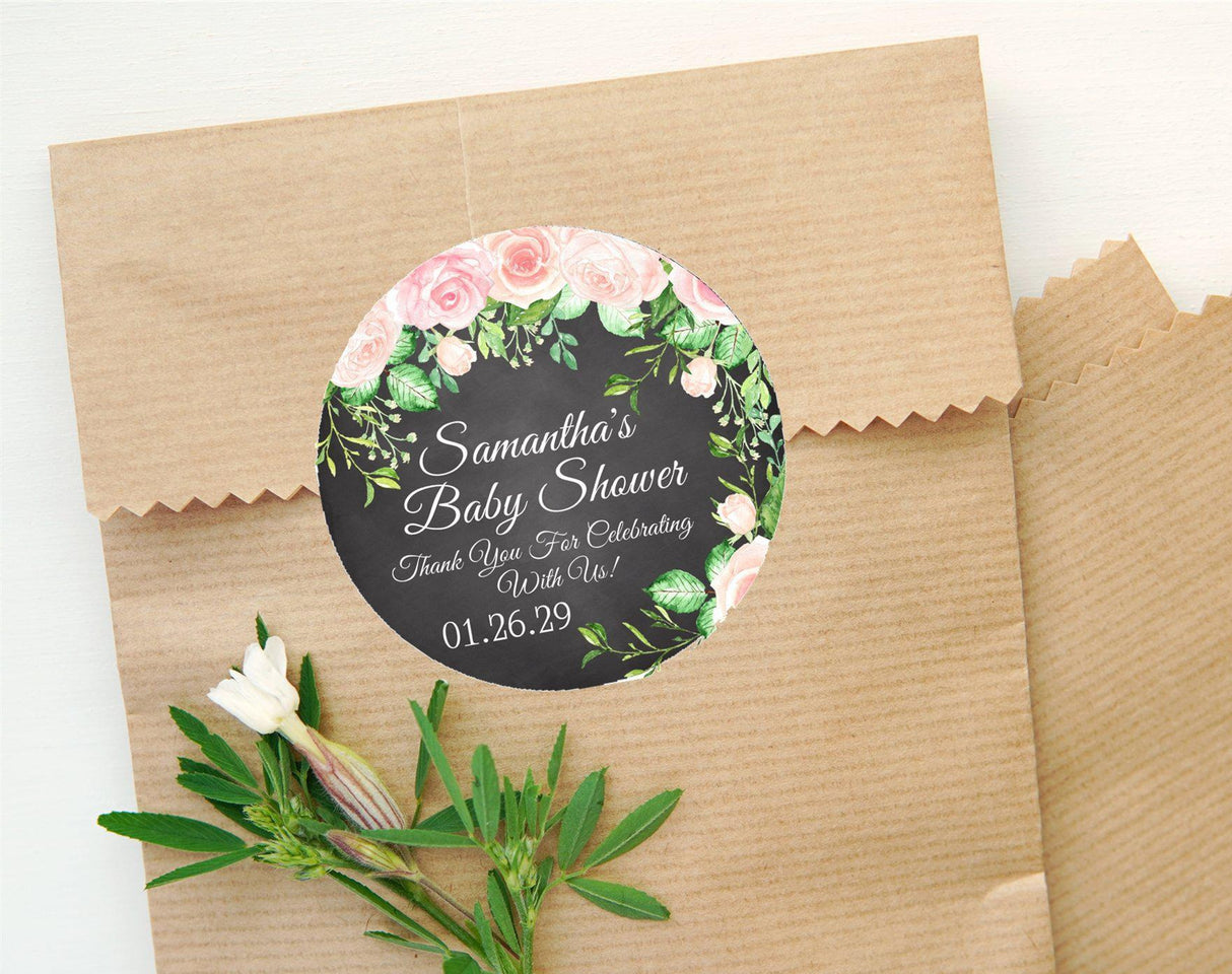 rustic rose baby shower label
