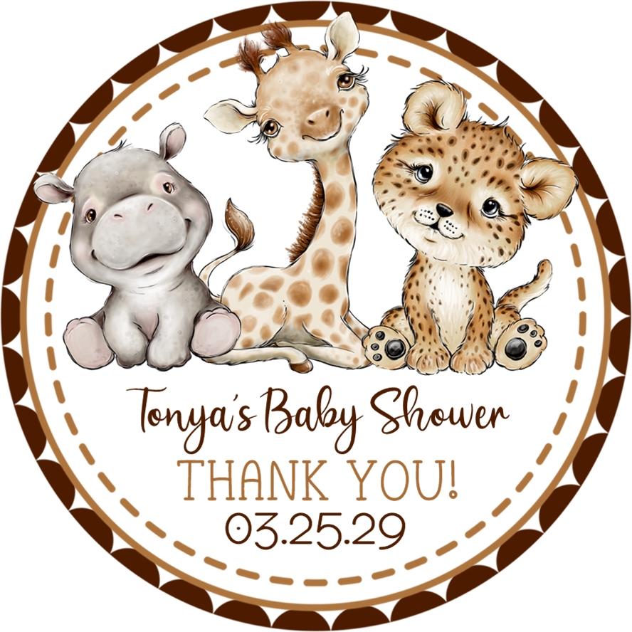 safari animal baby shower stickers with giraffe hippo leopard