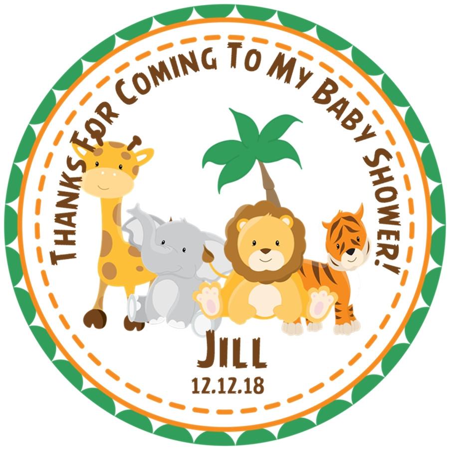 safari baby shower stickers with giraffe lion elephant tiger