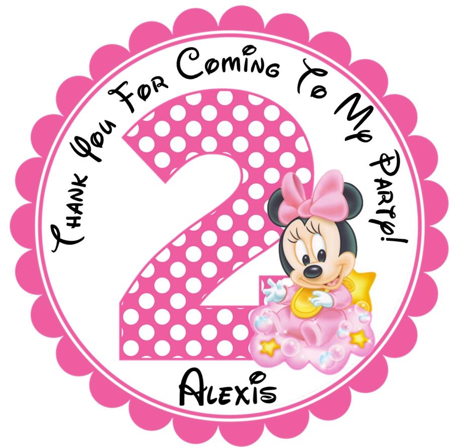 scalloped pink border Minnie themed party favor label
