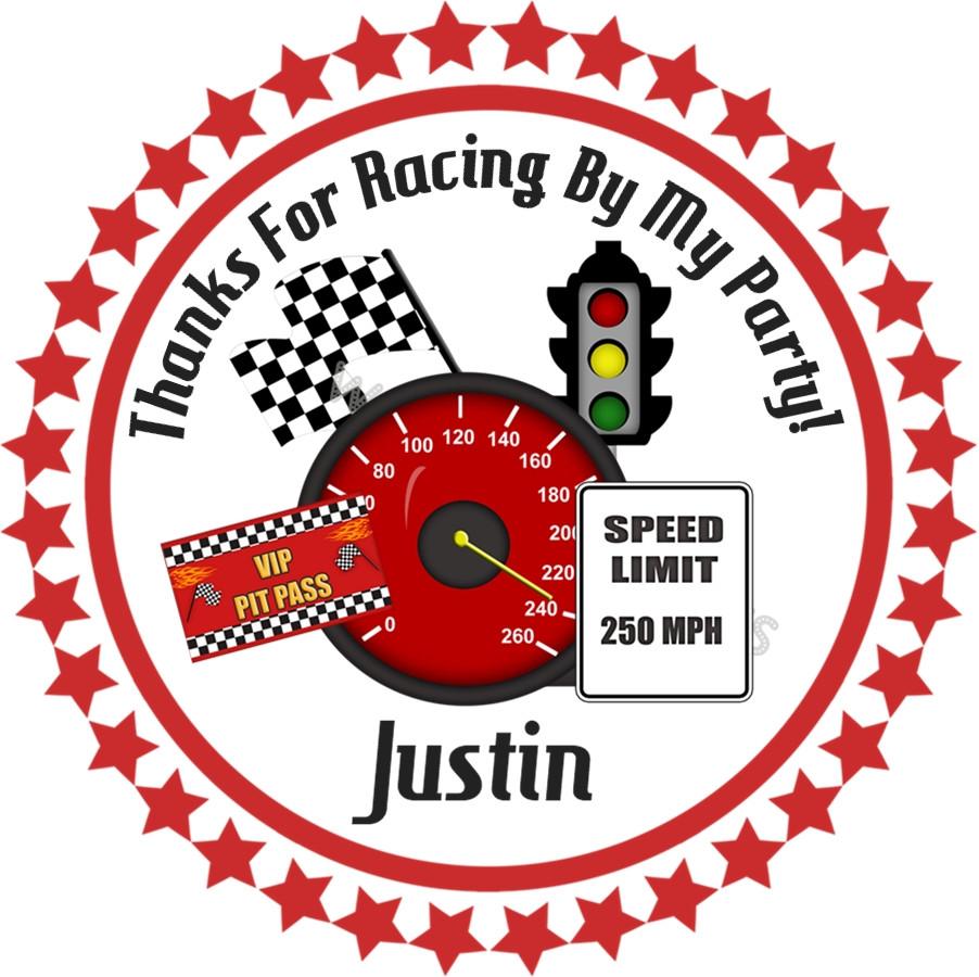 speedometer racing birthday sticker with checkered flags