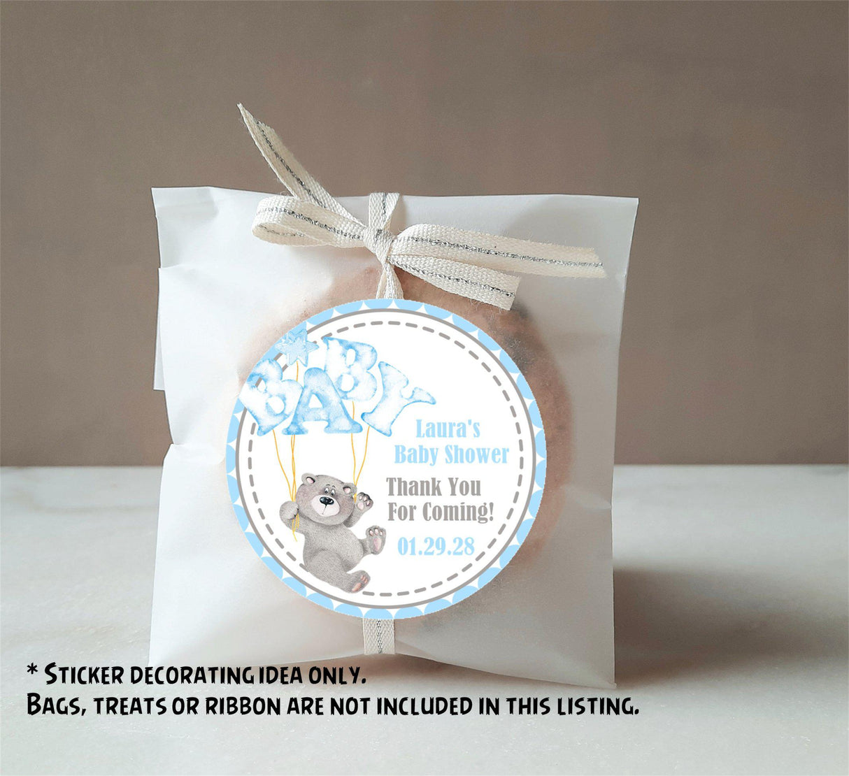 stitched border teddy bear baby shower sticker