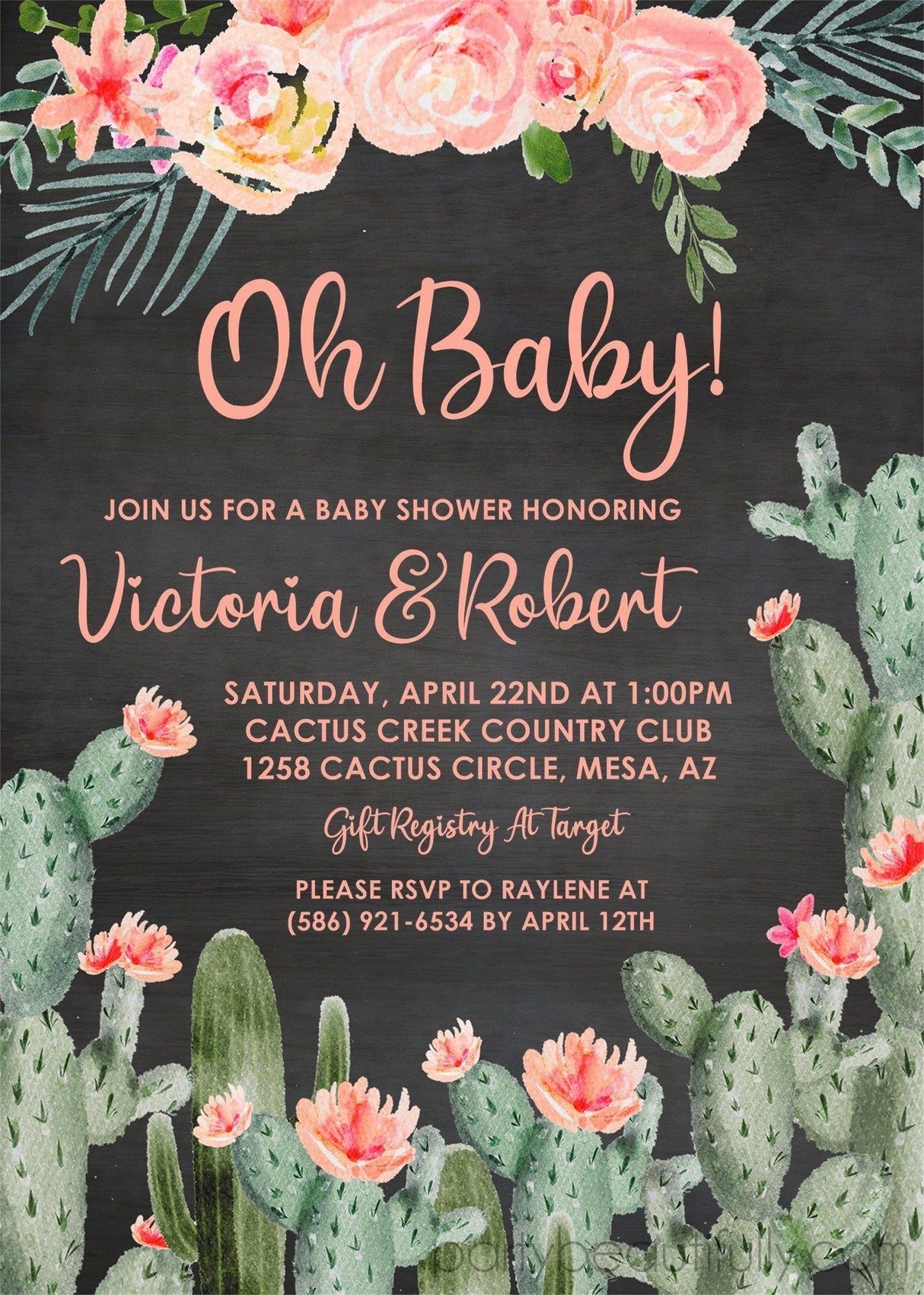 succulent baby shower invitations watercolor cactus theme