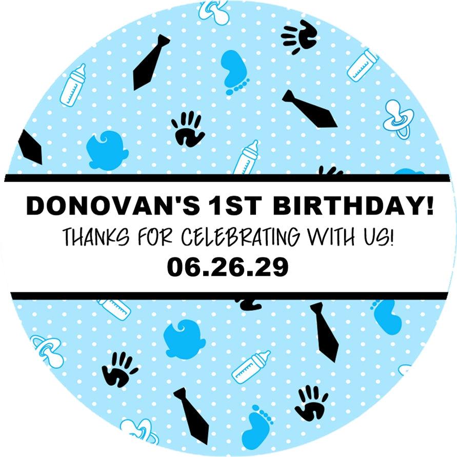 tie and footprint themed party label