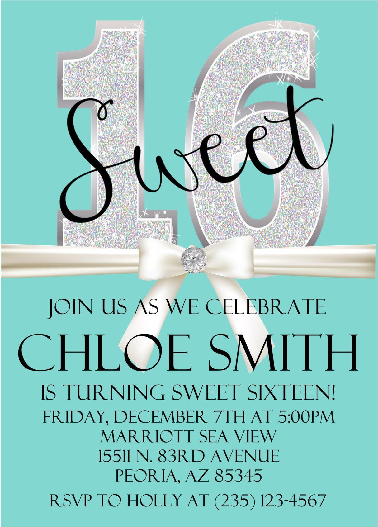 tiffany blue sweet sixteen invitations elegant ribbon theme