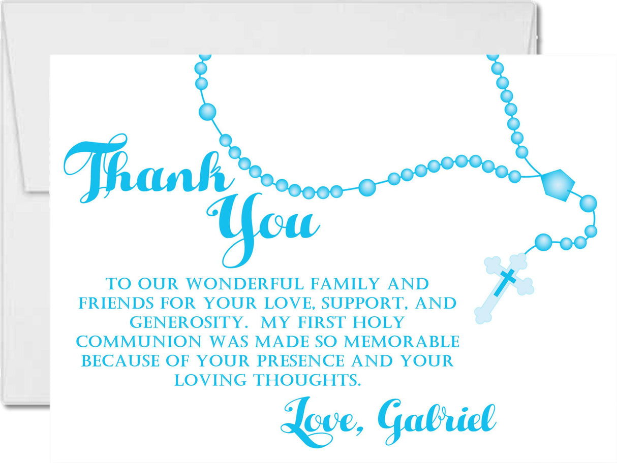 turquoise white rosary communion thank you cards elegant catholic design