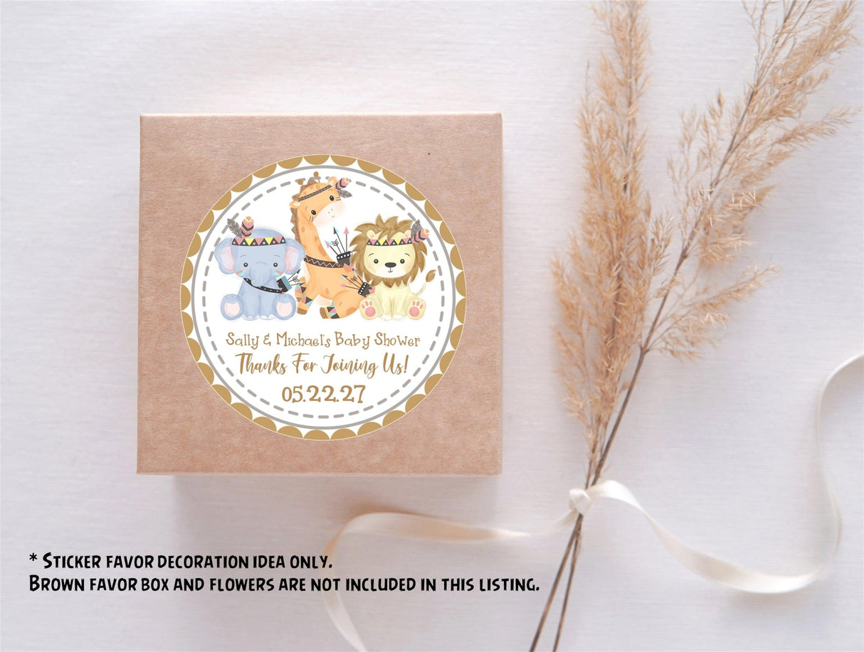 watercolor boho safari baby shower favor labels