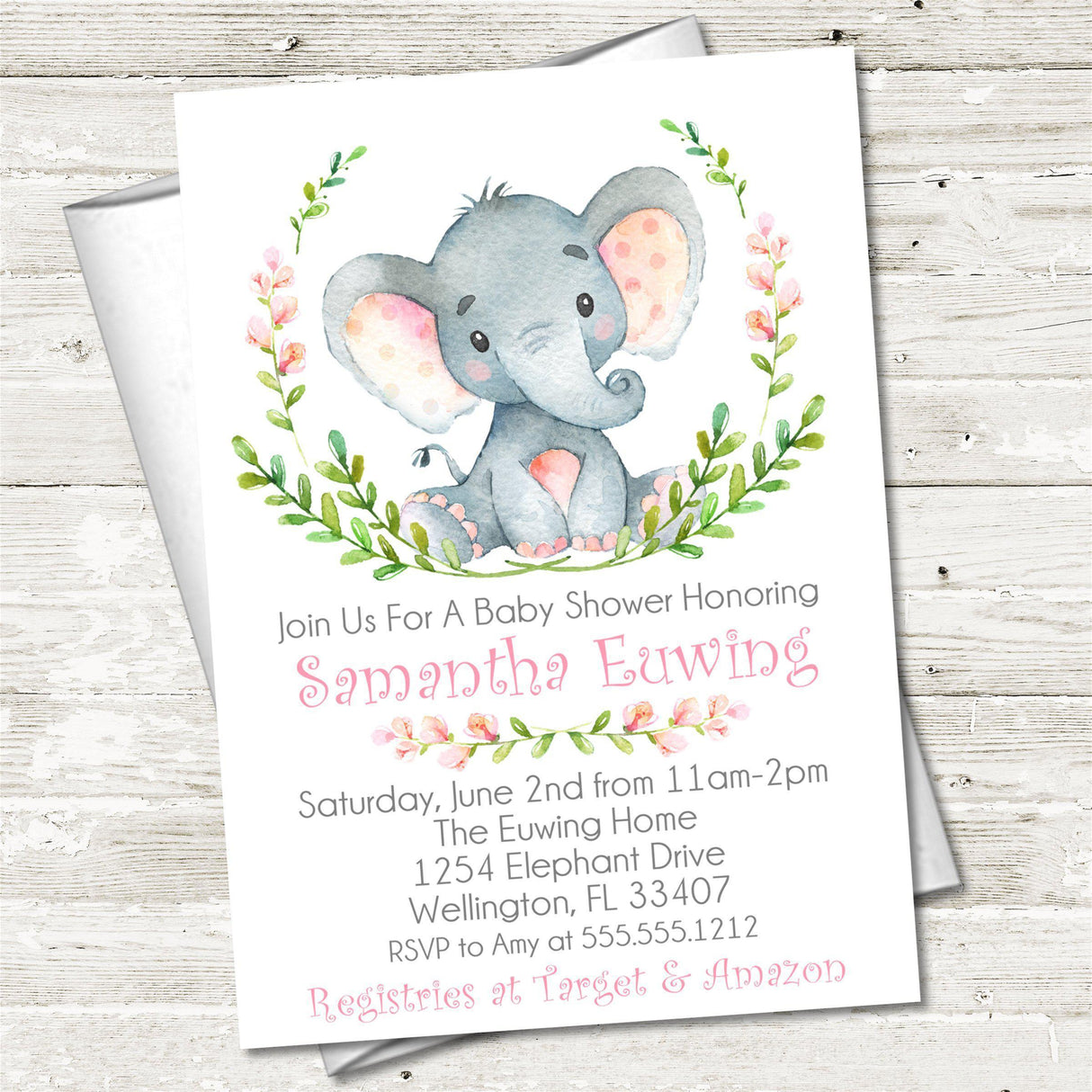 watercolor elephant invitation cards woodland greenery style