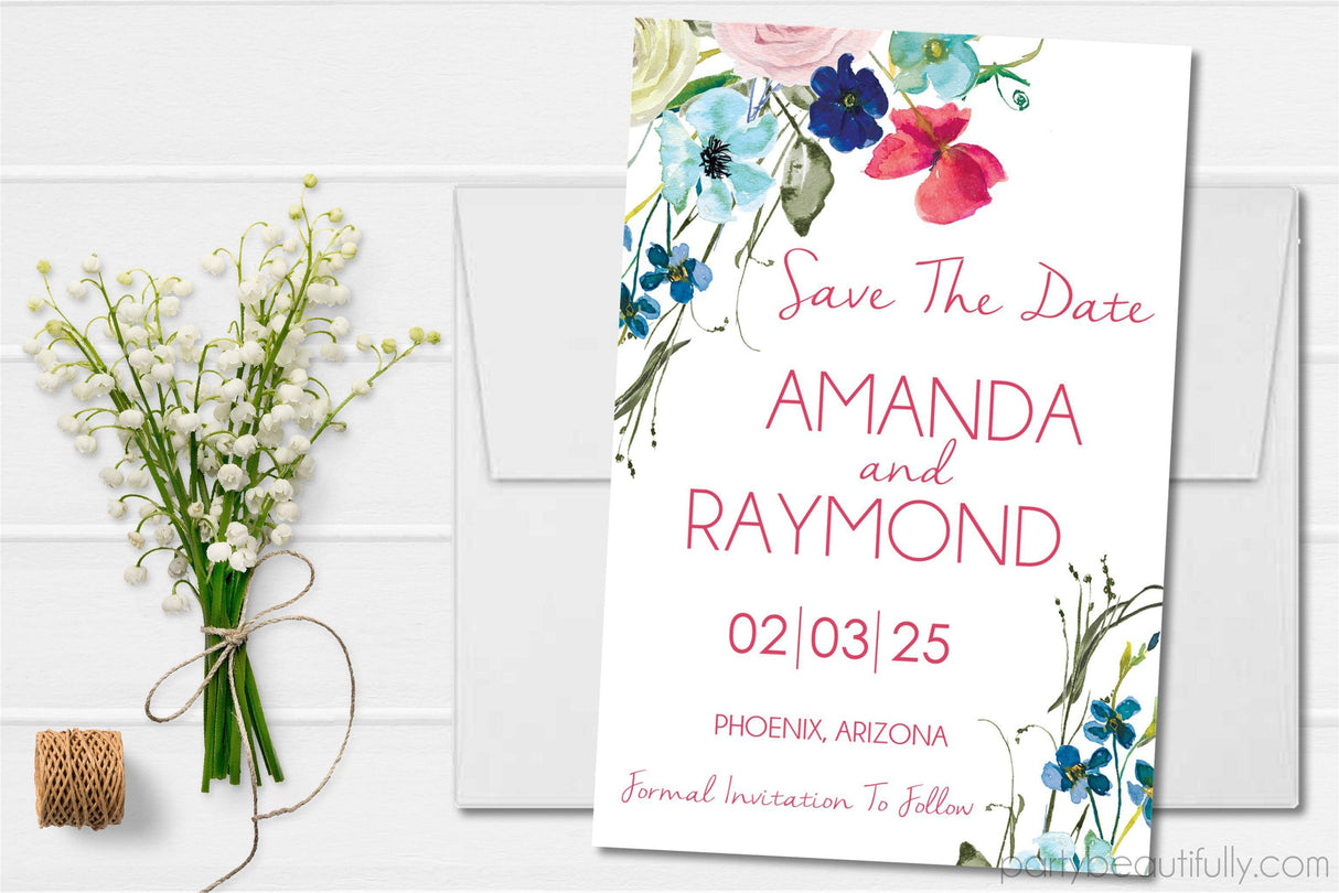 watercolor floral save the date cards romantic botanical design