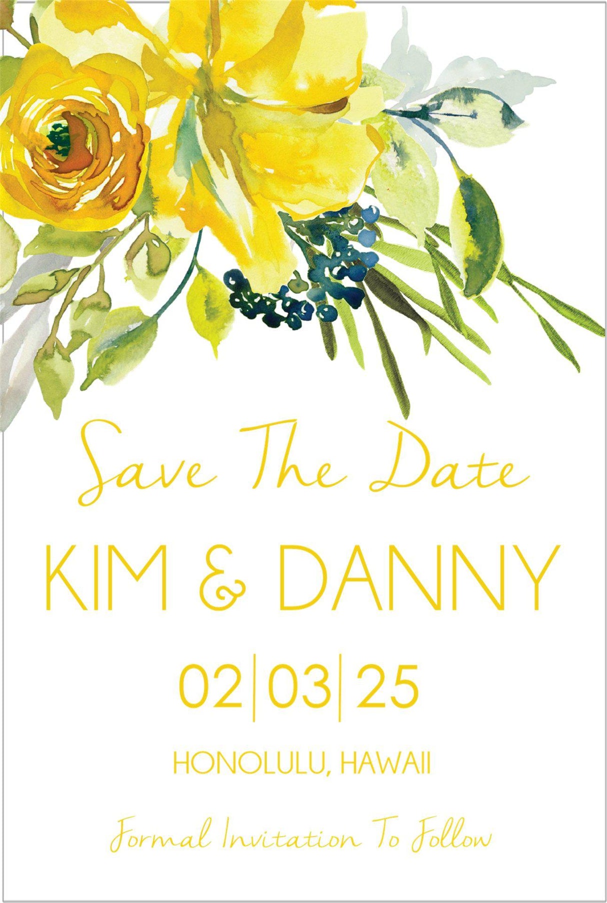 watercolor floral wedding save the dates cheerful yellow flower theme