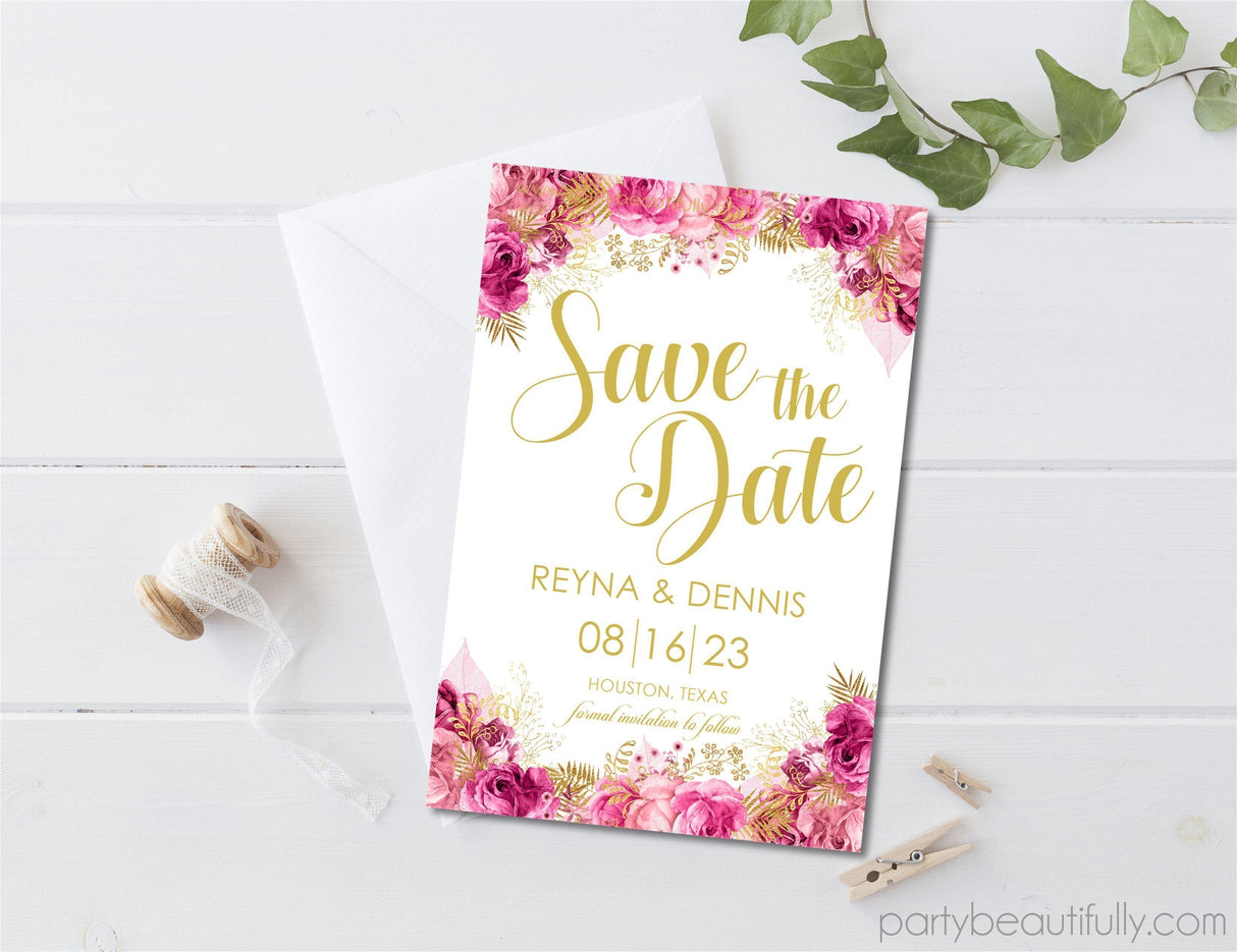 watercolor floral wedding save the dates elegant pink garden theme