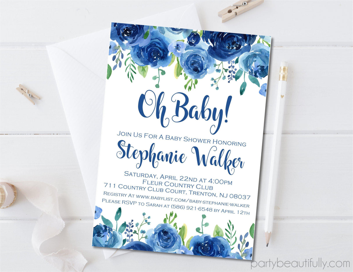 watercolor flower invitation cards blue botanical style