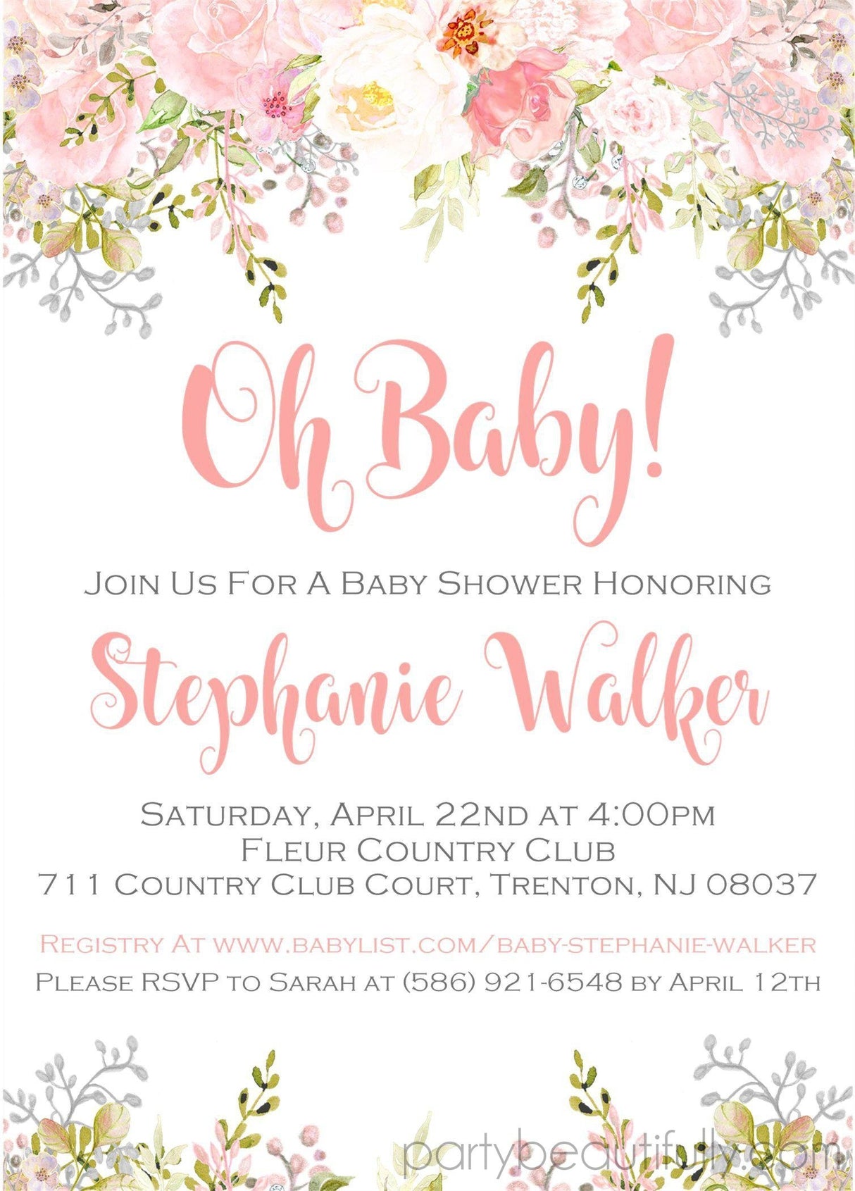 watercolor flower invitation cards blush pink botanical style