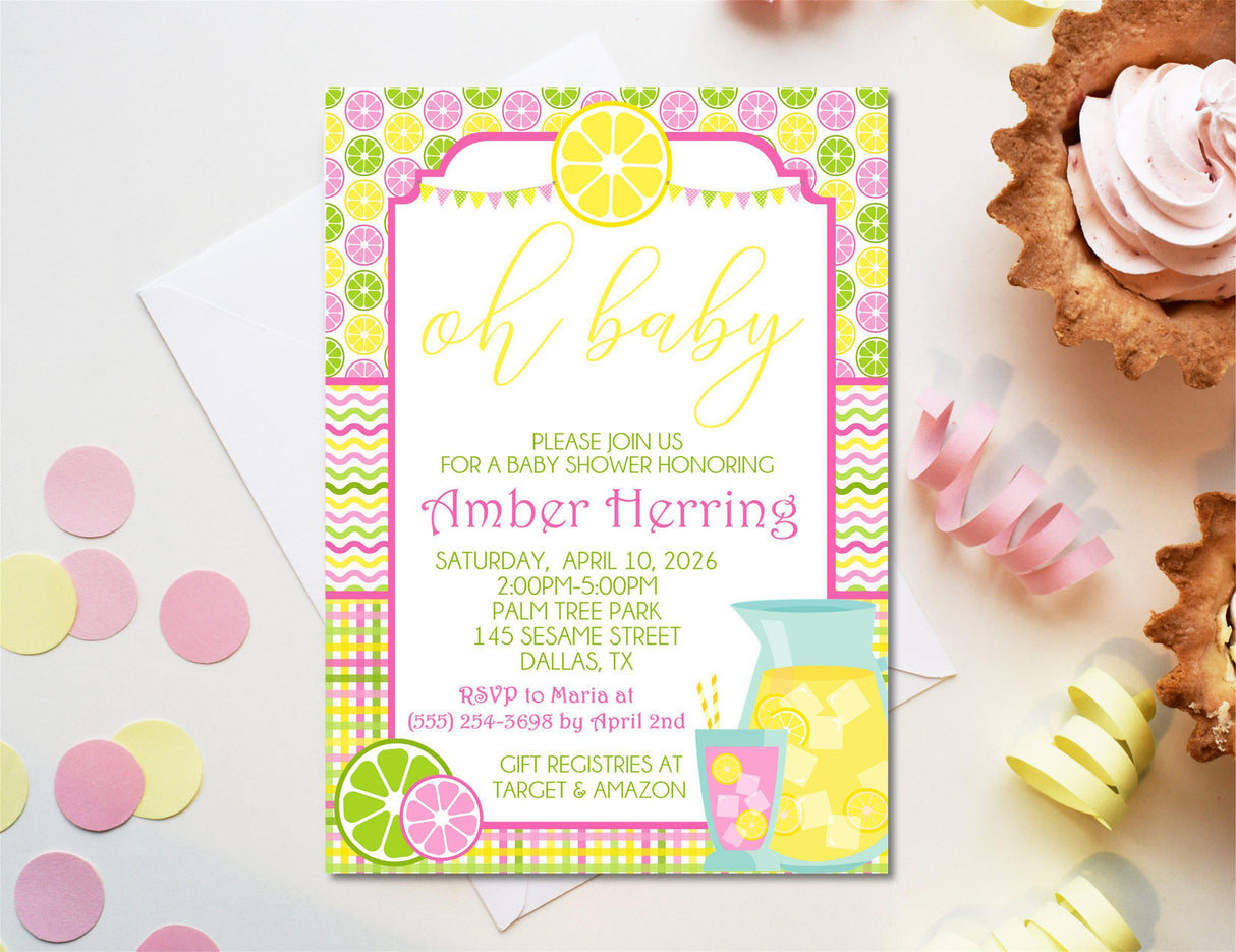 watercolor lemon baby shower invitations colorful summer theme