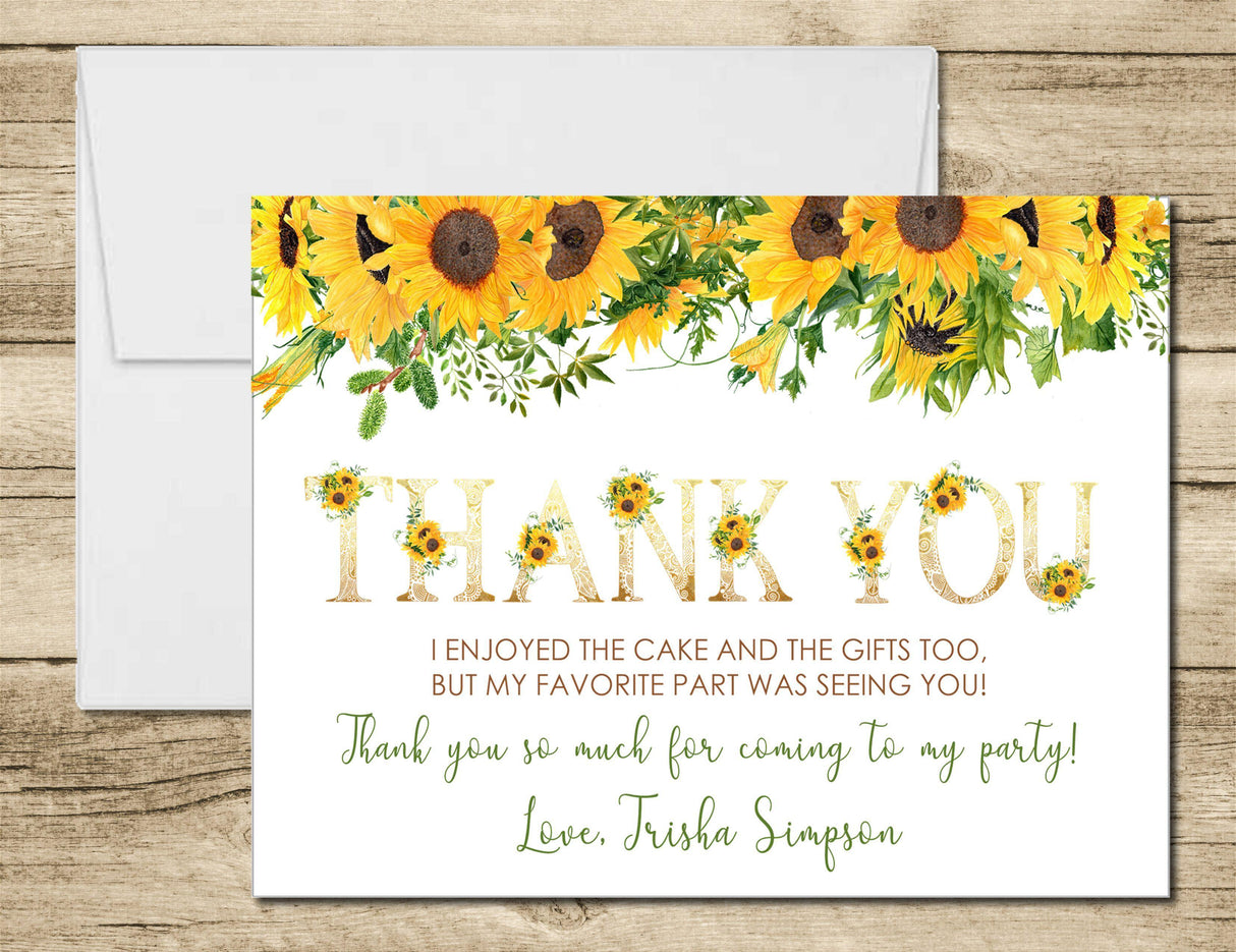 watercolor sunflower thank you notes country birthday theme