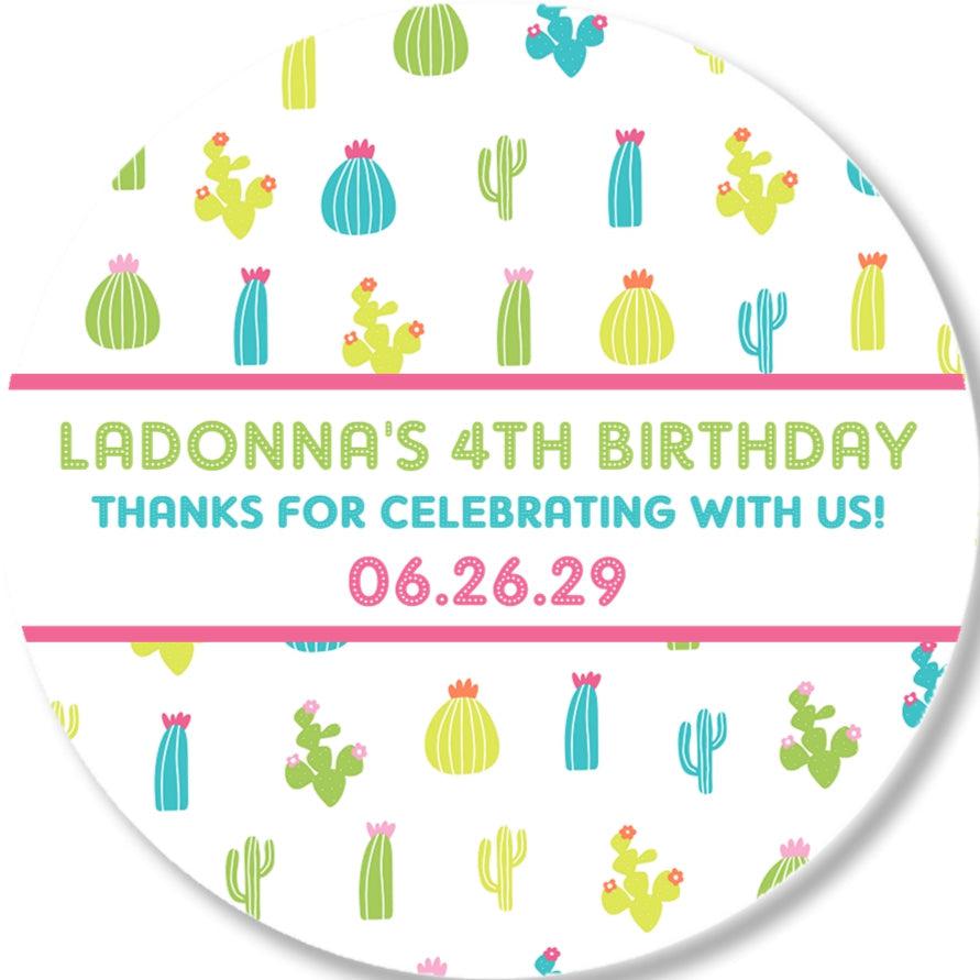 white background cactus themed birthday sticker