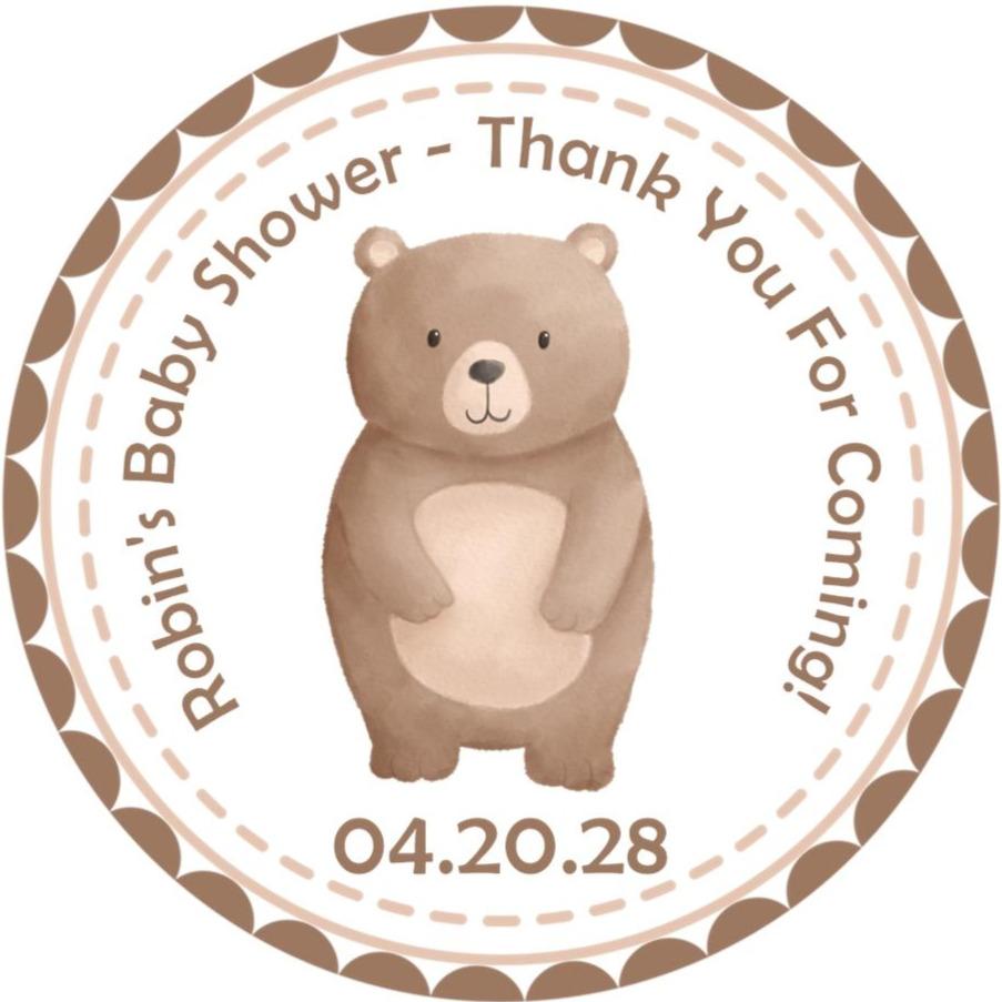 woodland bear baby shower sticker neutral