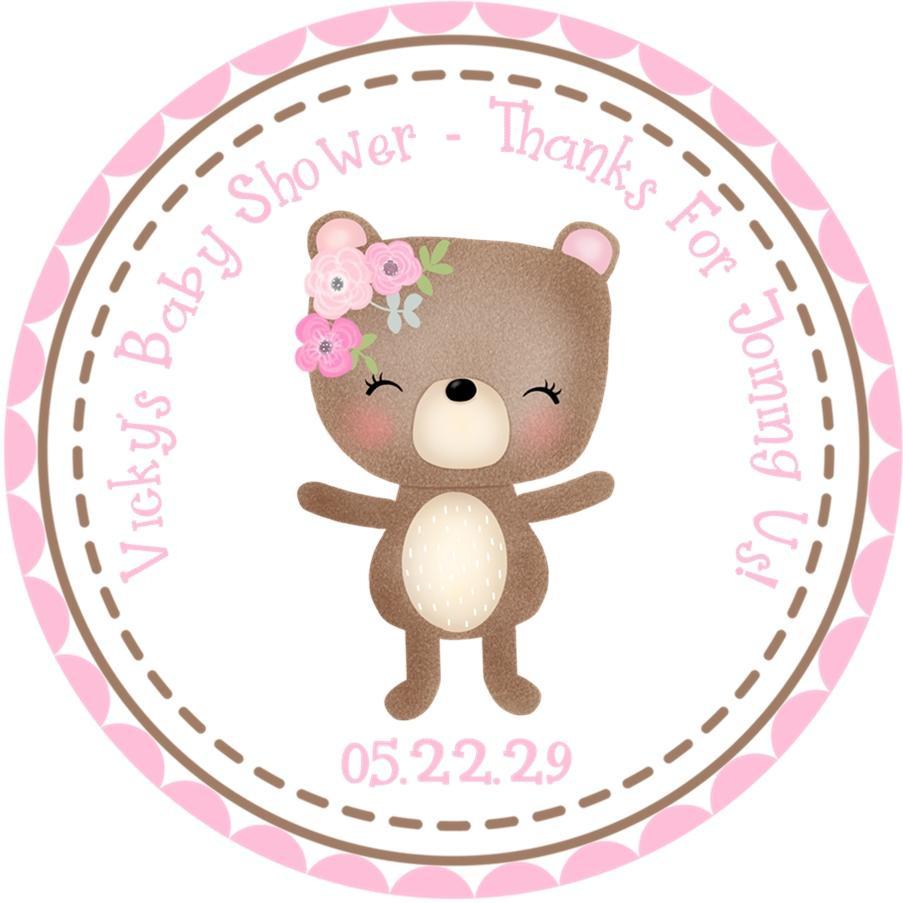 woodland girl bear baby shower sticker