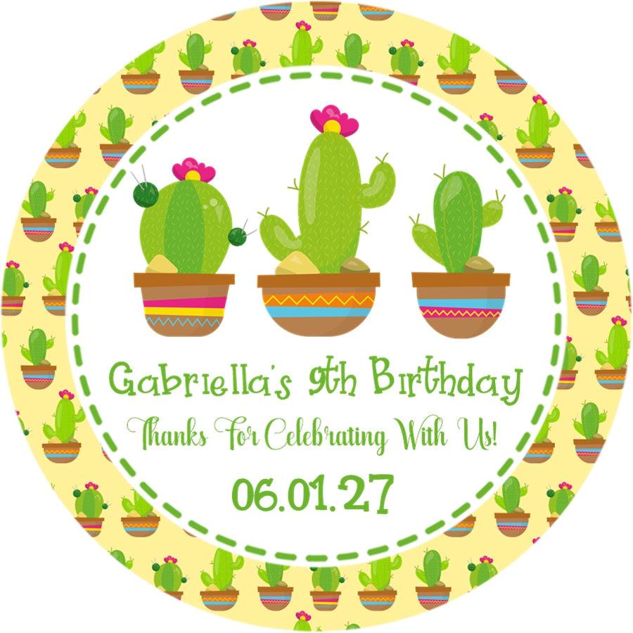 yellow cactus pattern party favor label