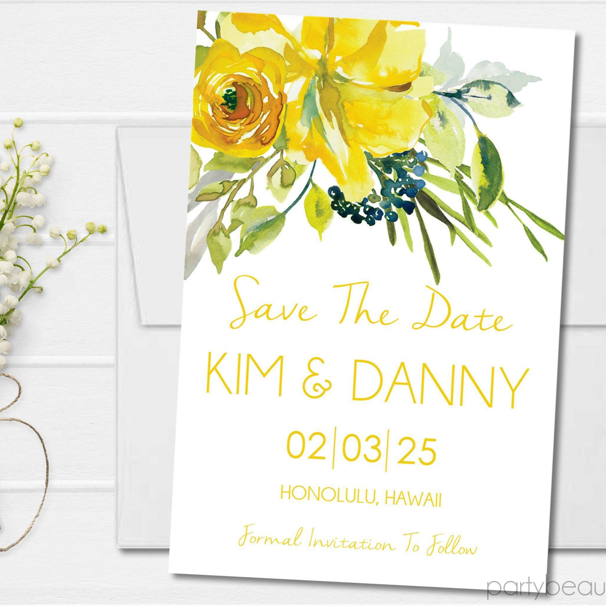 yellow floral save the date cards bright botanical wedding design