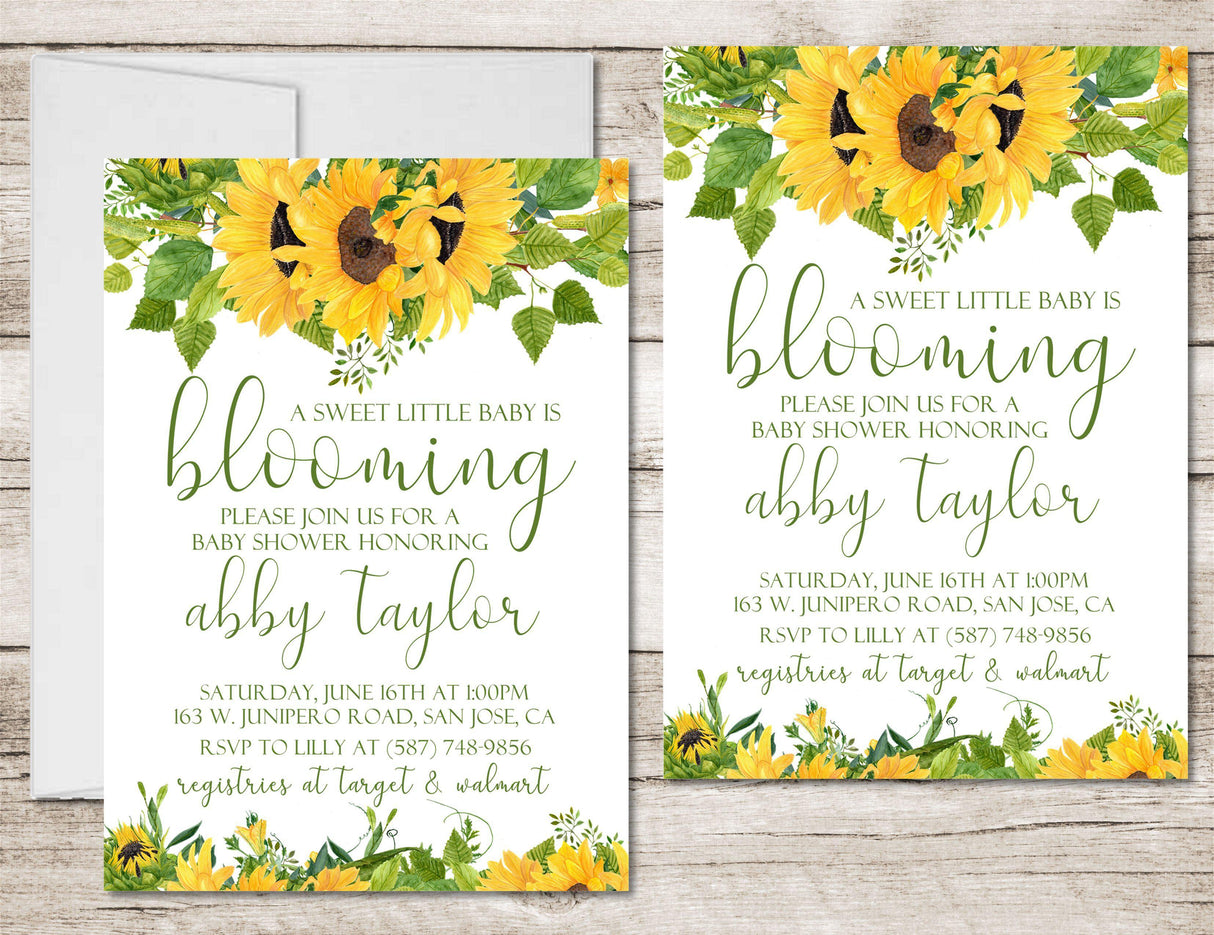yellow sunflower invitation cards white floral rustic style